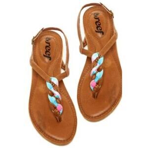 Reef Womens Mayan Sunlight Brown Buckle Leather T Strap Sandals Sz 10 Nwt